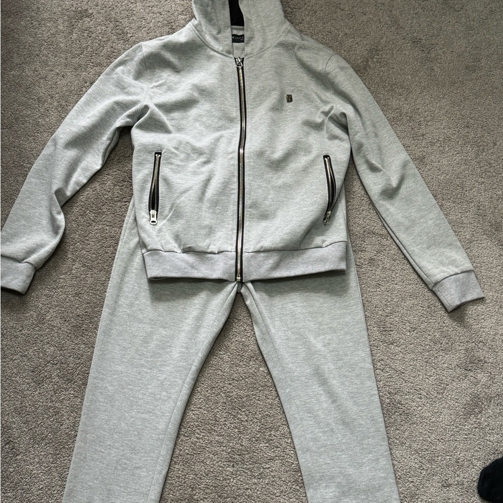 Gray Zip-Up Hoodie and Sweatpants Set